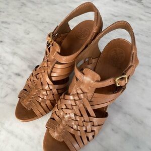 Tory Burch Nadia Huarache Natural Woven Leather Heels